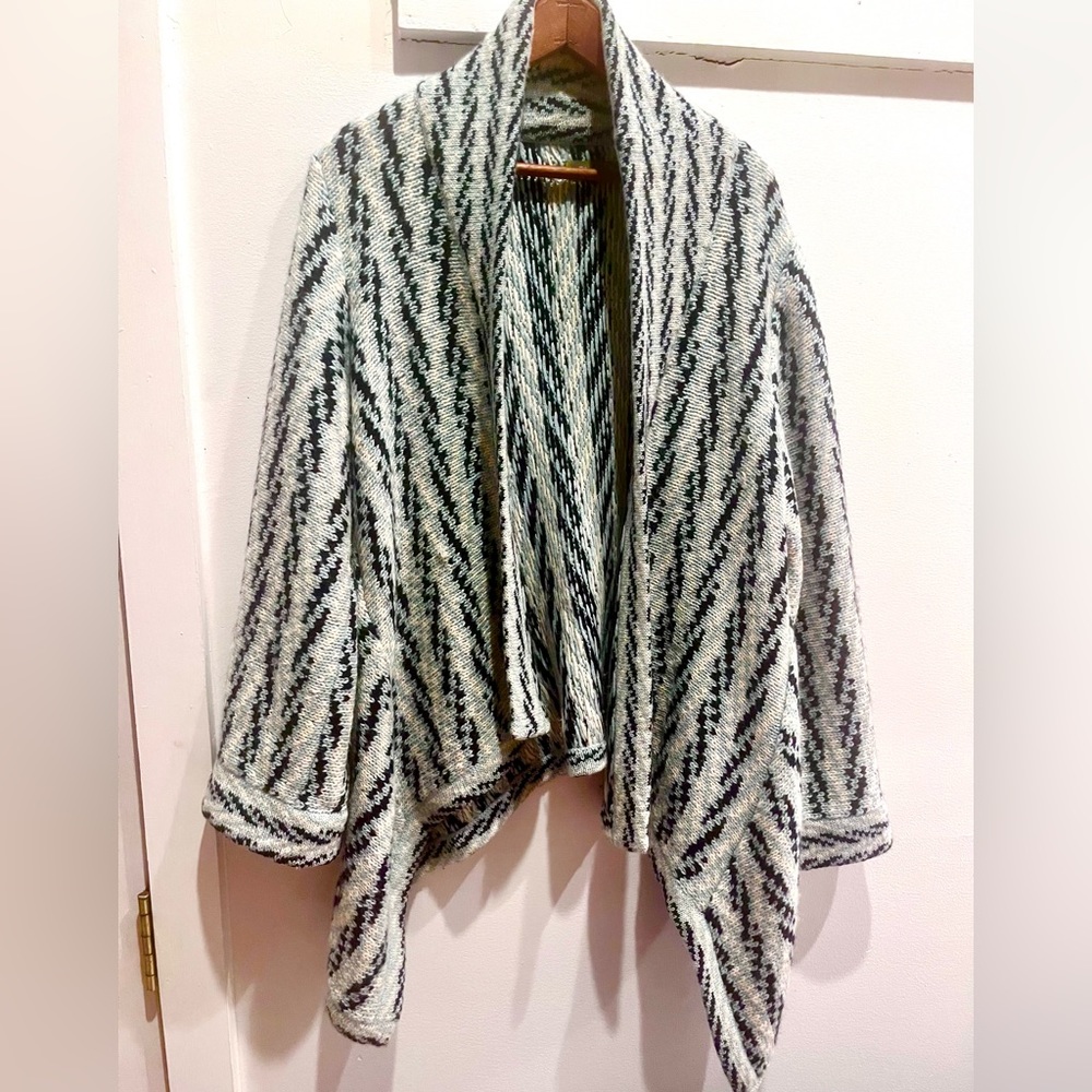 Gloria Jewel 100% Wool Open Cardigan Blue and White Sweater